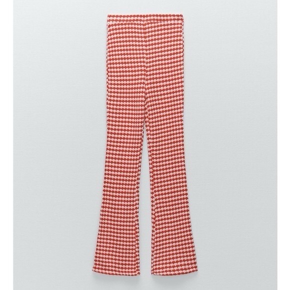 NWOT Zara Red Flare Pants Crochet Knit Size L Festival Boho Style - Picture 5 of 5